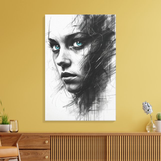 Expressionistisches Kohleporträt auf Leinwand (Insitu (Wohnzimmer))