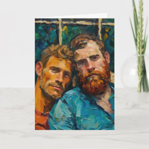 Expressionistisches Ölporträt, Zwei Männer, Blaues Karte