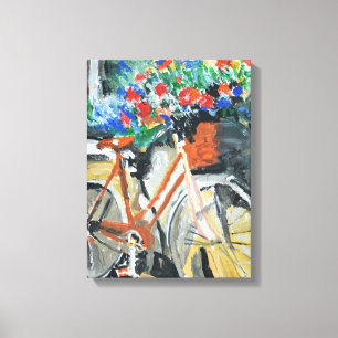 Expressionistisches Vintage-Fahrrad mit Blumenkorb Leinwanddruck