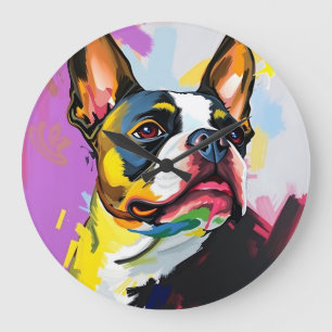 Expressive Boston Terrier Abstrakt Große Wanduhr