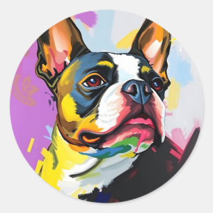 Expressive Boston Terrier Abstrakt Runder Aufkleber