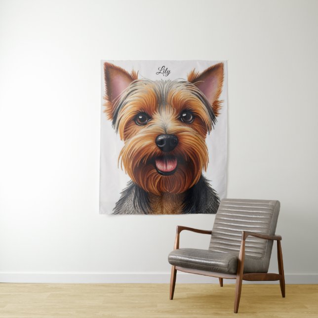 Expressive CloseUp Yorkshire Terrier Dog Portrait Wandteppich (Beispiel)