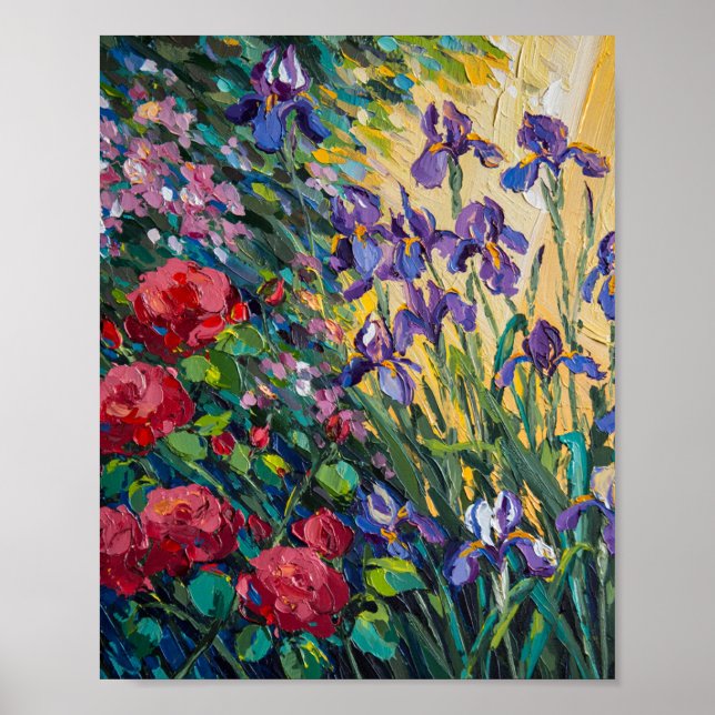 Expressive schwere Impasto-Blumen-Ölmalerei Poster (Vorne)