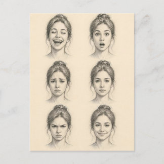 Expressive weibliche Gesicht Bleistiftskizzen Zusa Postkarte
