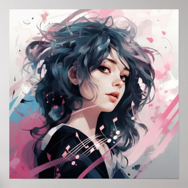 Expressives Anime-Musikporträt Poster (Vorne)
