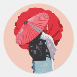Expressivo Vermelho Kimono Japonês Arte Digital Runder Aufkleber