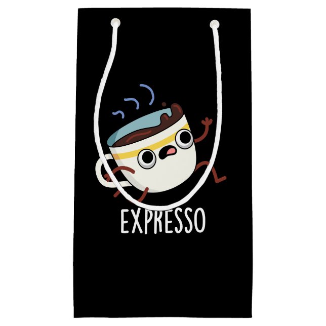 Expresso Funny Running Coffee Pun Dark BG Kleine Geschenktüte (Vorderseite)