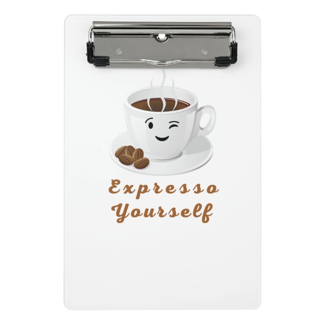 Expresso Yourself – Funny Smiling Coffee Tee Mini Klemmbrett (Vorderseite)