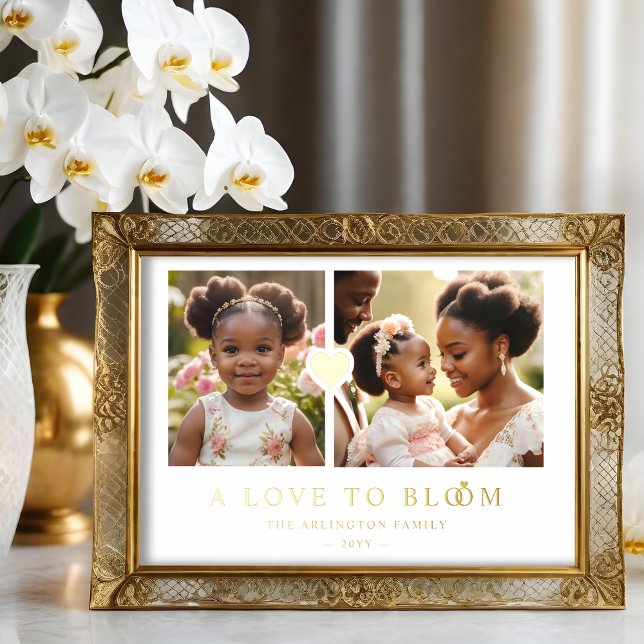 Exquisit Romantisches Goldenes Herz 2 Fotos Famili Foliendrucke (Exquisite Romantic Golden Heart 2 Photos Family Metallic Foil Poster. )