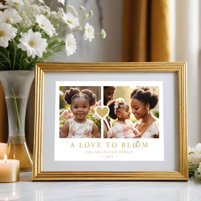 Exquisit Romantisches Goldenes Herz 2 Fotos Famili Poster (Exquisite Romantic Faux Golden Heart 2 Photos Family Poster. )