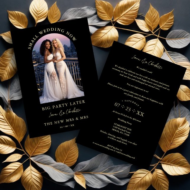 Exquisite Arch Photo Frame in Black Eloped  Einladung (Exquisite Arch Photo Frame in Black Eloped Invitations Cards.)