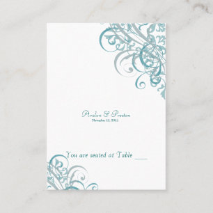 Exquisite Barock Aquamarin & White Scroll Platzkar Platzkarte