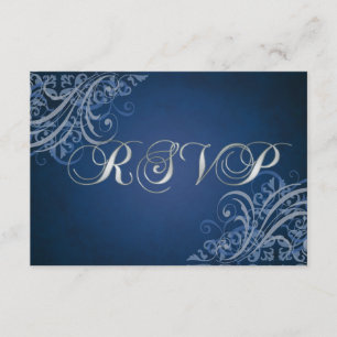 Exquisite Barock Blue Scroll RSVP Karte