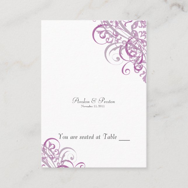 Exquisite Barock Pink & White Scroll Orte Platzkarte (Vorderseite)