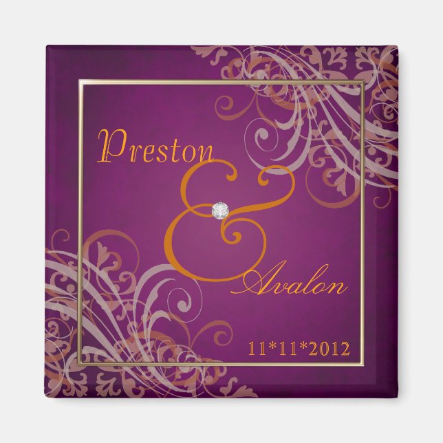 Exquisite barocke Orange Save the Date rosa Magnet (Vorne)