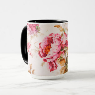 Exquisite Blume in Rosa und Orange. Shabby Chic Tasse