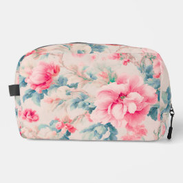 Exquisite Blume in sanftrosa und Blätter in Cerule Waschbeutel