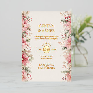 Exquisite Blush-Weihnachtsstern-Winterhochzeit TLW Folieneinladung