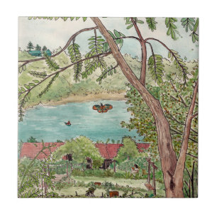 Exquisite Botanischer Garten Oase Watercolor Fliese