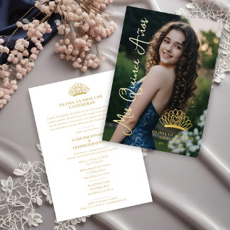Exquisite Crown Quinceañera Photo Fancy Script Folieneinladung