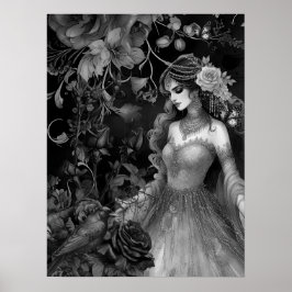 Exquisite dunkle monochrome Beauty-Rose & Raven Poster
