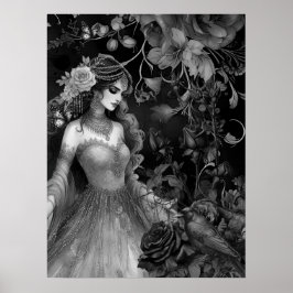 Exquisite dunkle monochrome Beauty-Rose & Raven Poster