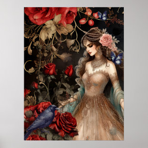 Exquisite Dunkle Schönheit Rote Rosen & Raven Poster