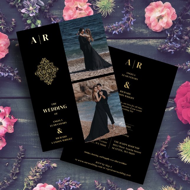 Exquisite Elegance Gold Filigree 2 Fotos Hochzeit Folieneinladung (Von Creator hochgeladen)