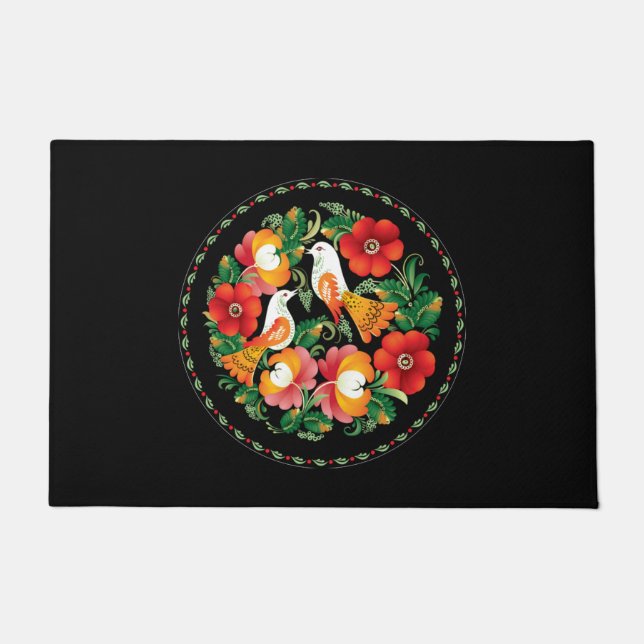 Exquisite Folk Art Birds Blume Schöne Dekoration Fußmatte (Vorderseite)