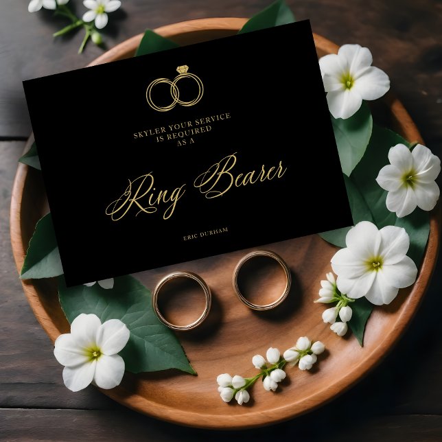 Exquisite Gold Wedding Rings Trendy Ring Bearer  (Exquisite Faux Gold Wedding Rings Trendy Ring Bearer Proposal Card with Envelope.)