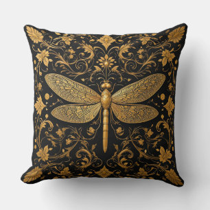 Exquisite Goldene Drachenfliege mit floraler Kunst Kissen