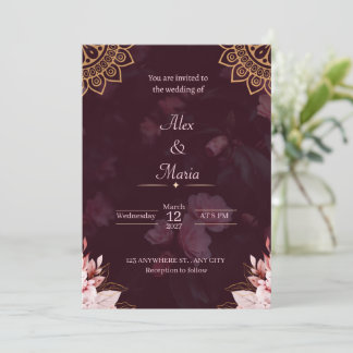 Exquisite Goldene Mandala & Moody Florale Hochzeit Einladung