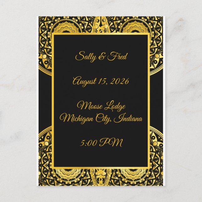 Exquisite High Resolution, Black And Gold Wedding Postkarte (Vorderseite)