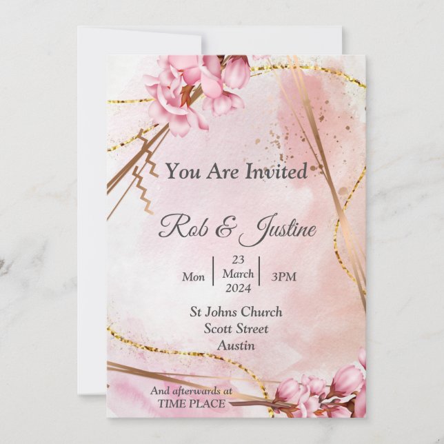 Exquisite Hochzeitseinladung, rosa, blumenreich Einladung (Vorderseite)