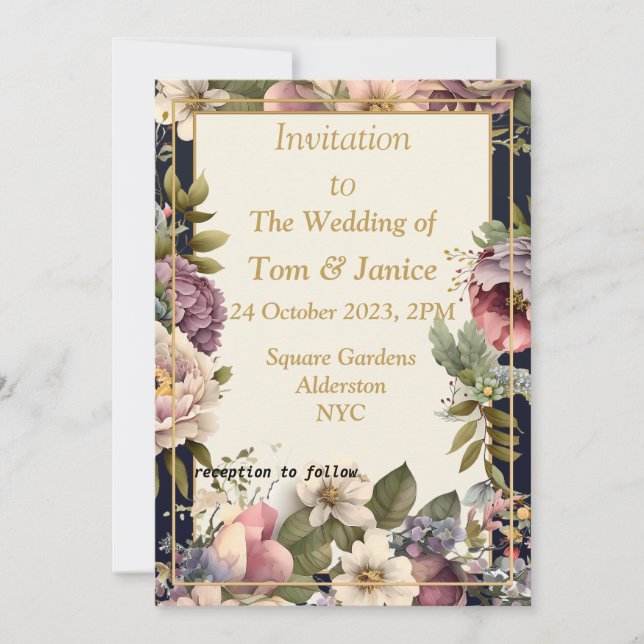 Exquisite Hochzeitsfeier an der Blumengrenze Einladung (Vorderseite)