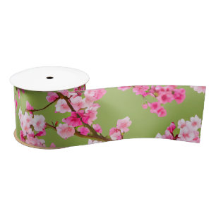Exquisite Kirschblüten Florals auf Chartreuse Satinband