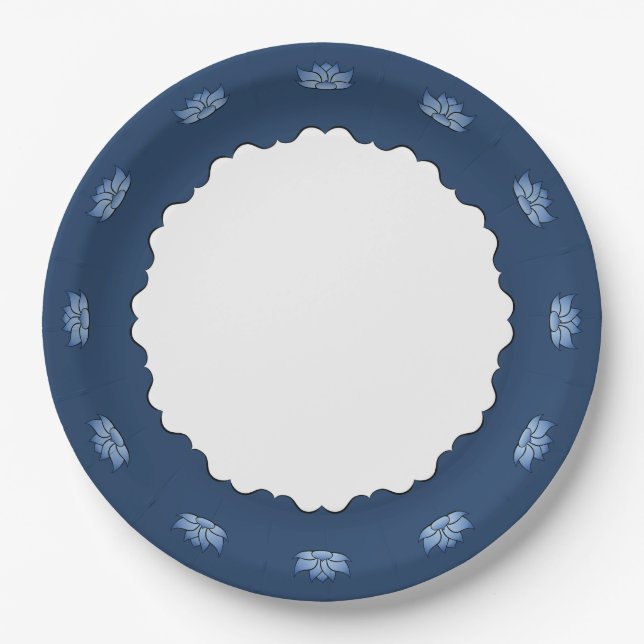 Exquisite Lotus in Blue Paper Plate Pappteller (Vorderseite)