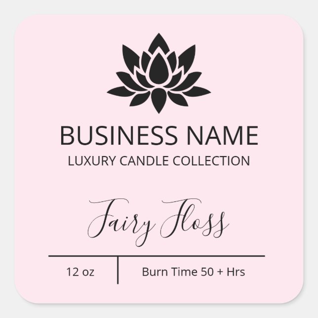 Exquisite Lotus Pastel Pink Candle Labels Quadratischer Aufkleber (Vorderseite)