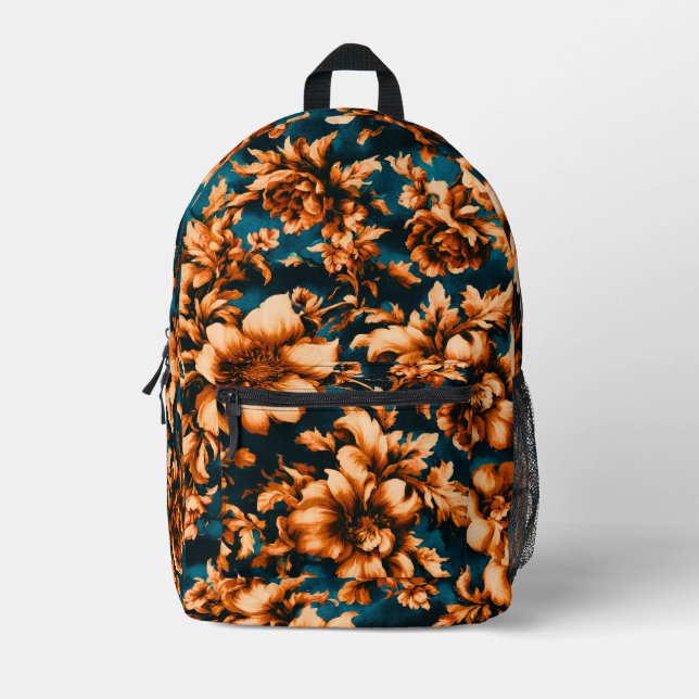 Exquisite luxuriöse Golden Blume, Blätter auf Blue Bedruckter Rucksack (Vorderseite)