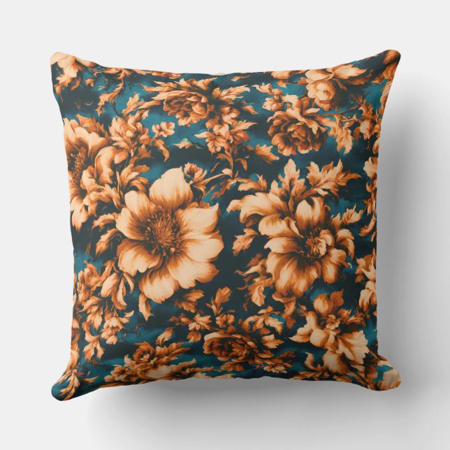 Exquisite luxuriöse Golden Blume, Blätter auf Blue Kissen (Rückseite)