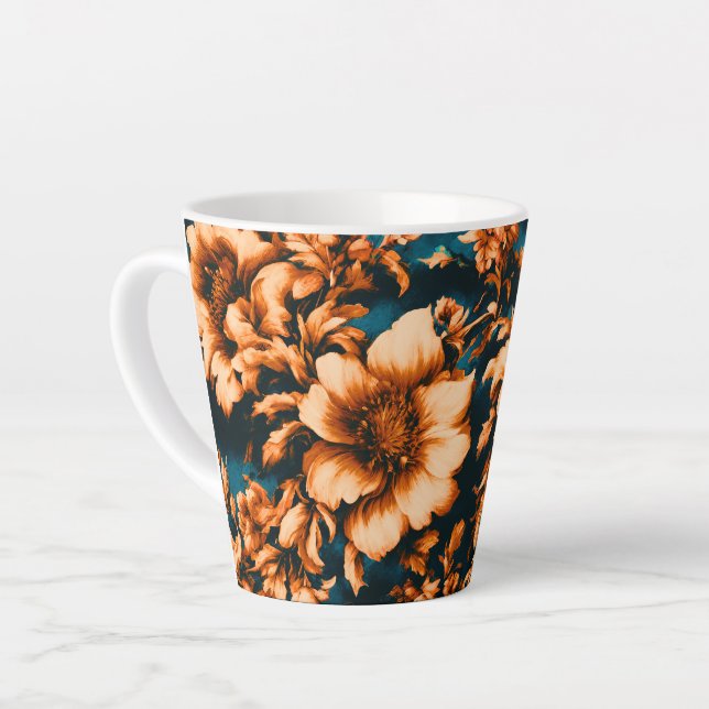 Exquisite luxuriöse Golden Blume, Blätter auf Blue Milchtasse (Linke Ecke)