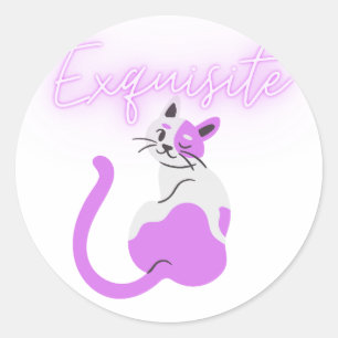 Exquisite Neon Pink Cat Runder Aufkleber
