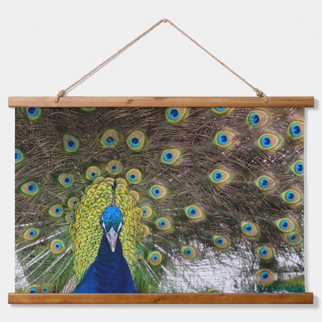 Exquisite Peacock Feather Wandteppich Mit Holzrahmen (Vorne)