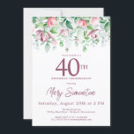 Exquisite Pink Mauve Floral 40. Geburtstag Einladung<br><div class="desc">Die elegante 40. Geburtstagsschablone zeigt eine üppige botanische Oberkante mit rosa-lila Blume. Der gesamte Text ist bearbeitbar. Dieser Artikel ist Teil der exquisiten Pink Mauve Floral Collection. Es enthält Vorlagen,  mit denen Sie eine einzigartige Einladungssuite und Party-Zubehör erstellen können.</div>