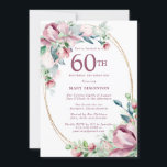Exquisite Pink Mauve Floral 60. Geburtstag Einladung<br><div class="desc">Das elegante 60. Geburtstagsgeschenk-Template verfügt über einen goldenen Rahmen und zwei Arrangements von Rosen in Rosa rot. Der gesamte Text ist bearbeitbar. Dieser Artikel ist Teil der exquisiten Pink Mauve Floral Collection. Es enthält Vorlagen,  mit denen Sie eine einzigartige Einladungssuite und Party-Zubehör erstellen können.</div>