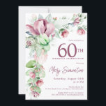 Exquisite Pink Mauve Floral 60. Geburtstag Einladung<br><div class="desc">Das elegante 60. Geburtstagsgeschenk-Template verfügt über einen goldenen Rahmen und zwei Arrangements aus rosa-violetten Blume. Der gesamte Text ist bearbeitbar. Dieser Artikel ist Teil der exquisiten Pink Mauve Floral Collection. Es enthält Vorlagen,  mit denen Sie eine einzigartige Einladungssuite und Party-Zubehör erstellen können.</div>