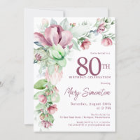 Exquisite Pink Mauve Floral 80. Geburtstag
