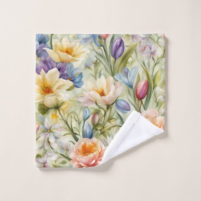 Exquisite, raffinierte Frühlingsblumen. Malerei Badhandtuch Set (Waschlappen)