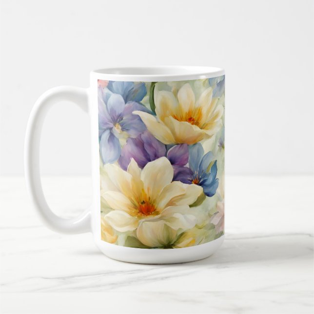 Exquisite, raffinierte Frühlingsblumen. Malerei Kaffeetasse (Links)