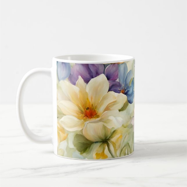 Exquisite, raffinierte Frühlingsblumen. Malerei Kaffeetasse (Links)
